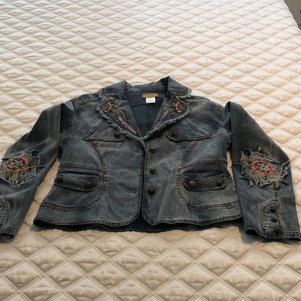 Seandara Women's XL Embellished Blue Denim Jacket Extra Large